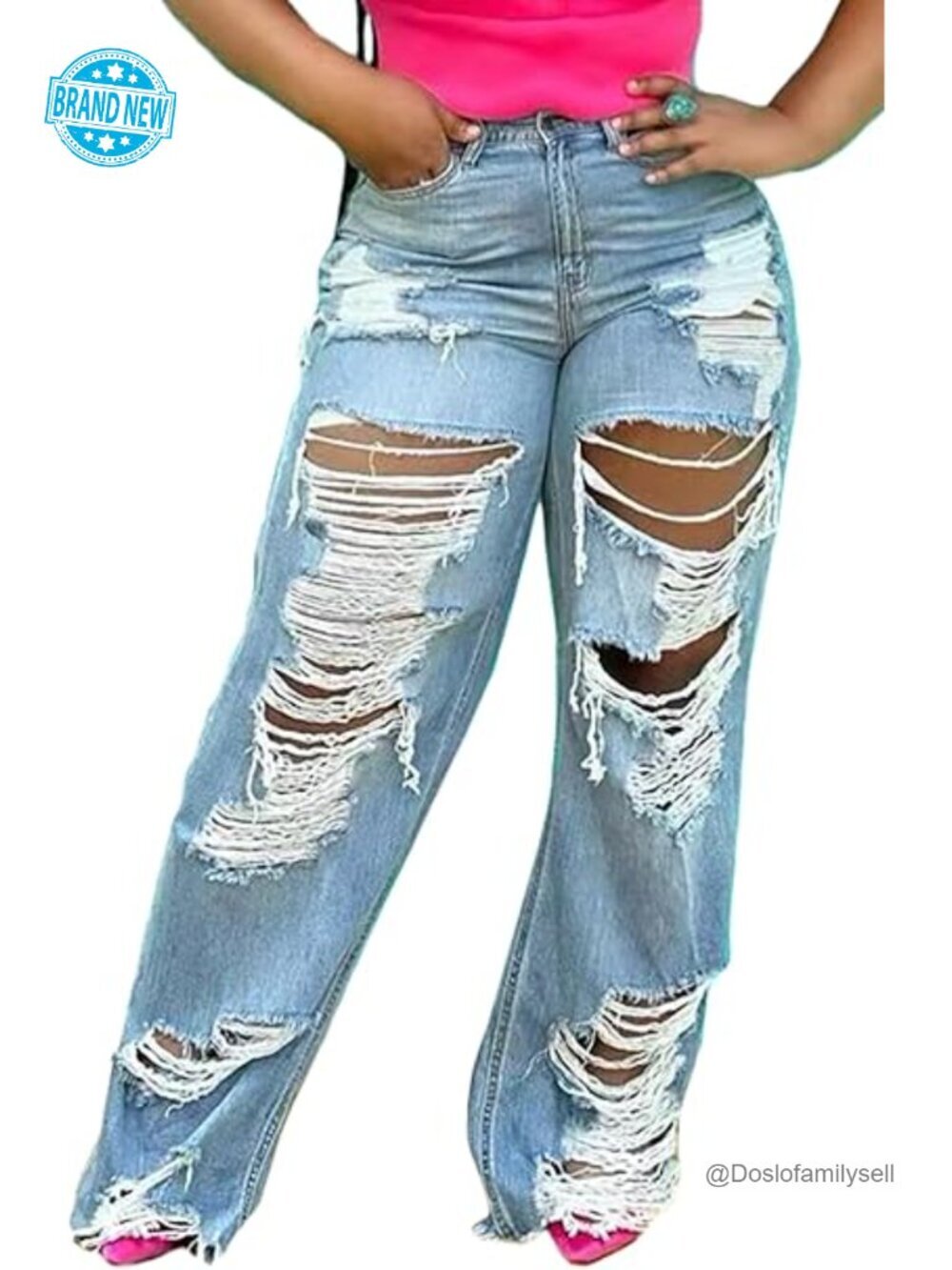 Ripped Distressed Cutout High Waisted Baggy Wide Leg Y2K Denim Jeans
